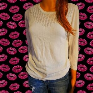H&M White Knit Long-Sleeve Top - Size S